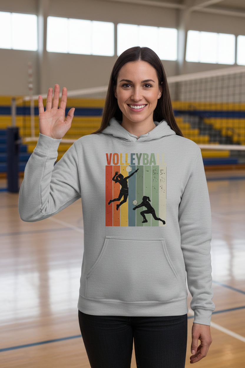 Volleyball Mom Athletic Pride Retro Color Stripe Hoodie Design SPORT GREY - FRONT