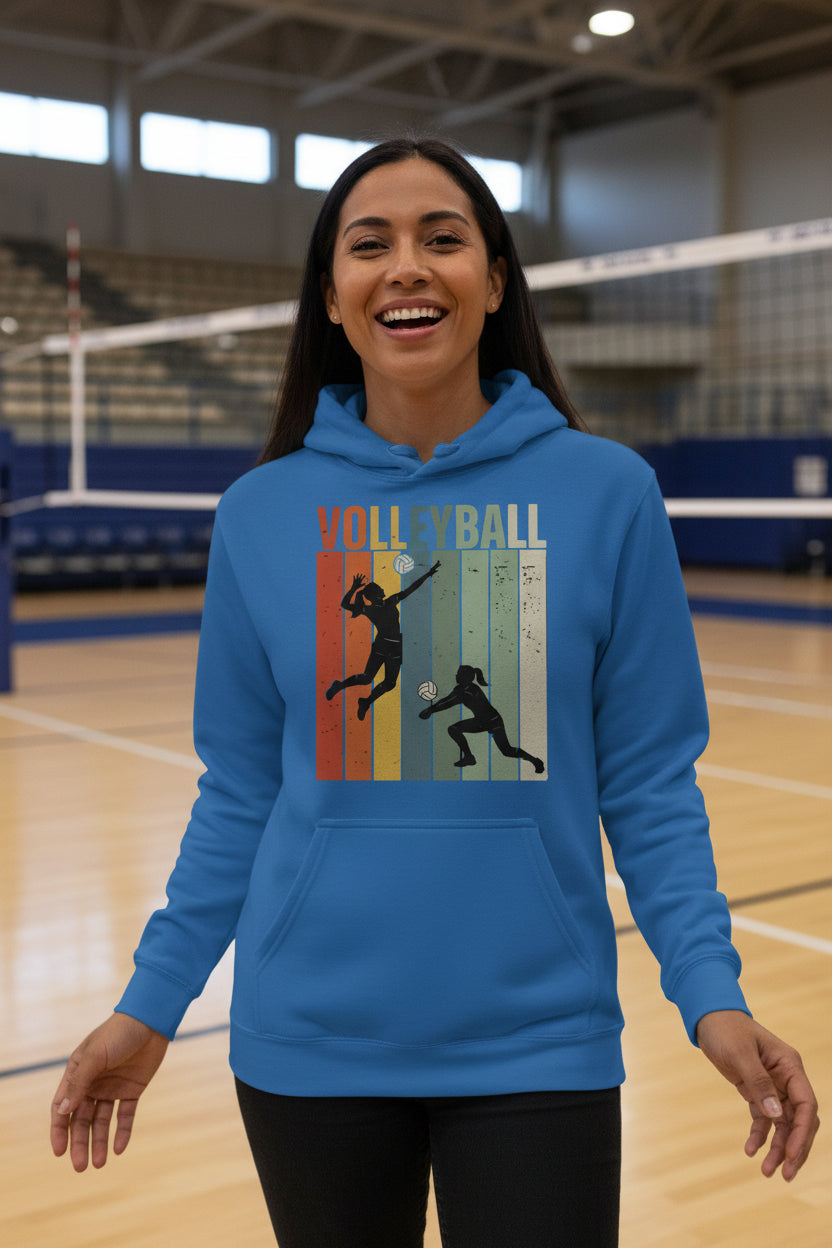Volleyball Mom Athletic Pride Retro Color Stripe Hoodie Design Royal - FRONT