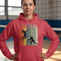 Volleyball Mom Athletic Pride Retro Color Stripe Hoodie Design RED - FRONT
