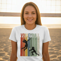 Volleyball Mom Athletic Pride Retro Color Stripe T-Shirt Design WHITE - FRONT