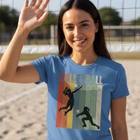 Volleyball Mom Athletic Pride Retro Color Stripe T-Shirt Design HTHR TRUE ROYAL - FRONT