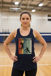 Volleyball Mom Athletic Pride Retro Color Stripe Tank Top Design Black - FRONT