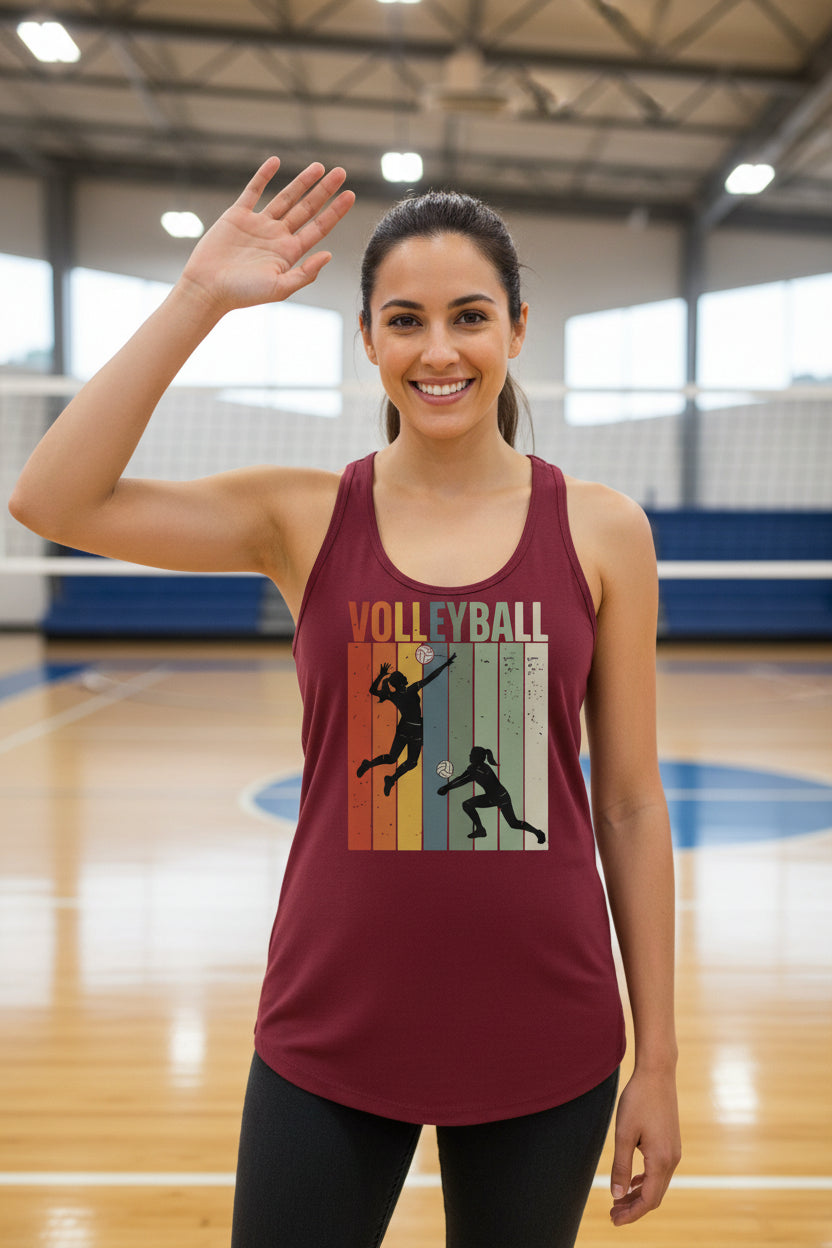 Volleyball Mom Athletic Pride Retro Color Stripe Tank Top Design Scarlet - FRONT