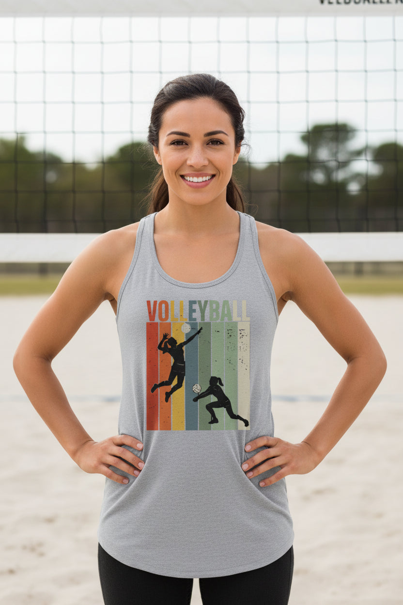 Volleyball Mom Athletic Pride Retro Color Stripe Tank Top Design Heather Gray - FRONT