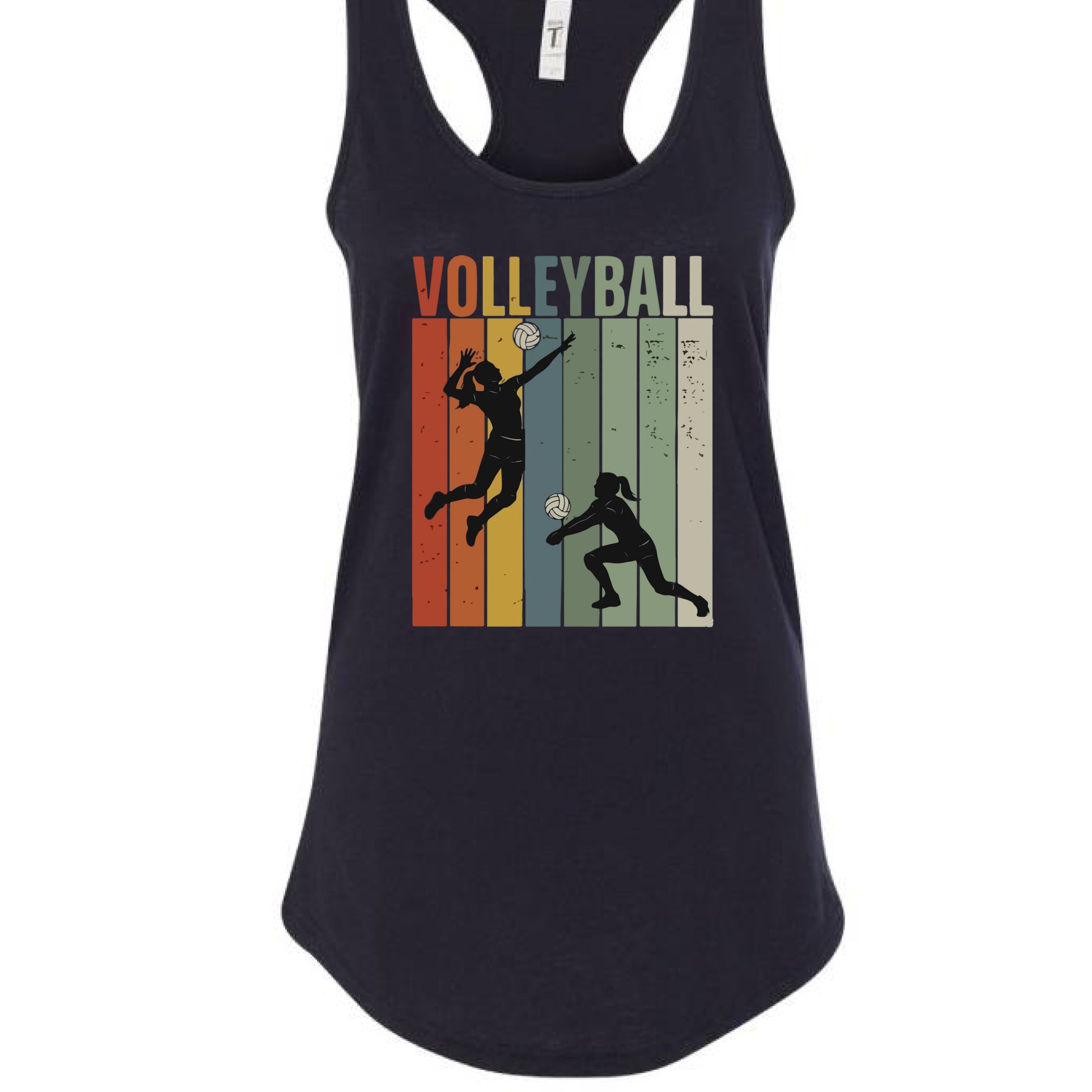 Volleyball Mom Athletic Pride Retro Color Stripe Tank Top Design BLACK- FRONT
