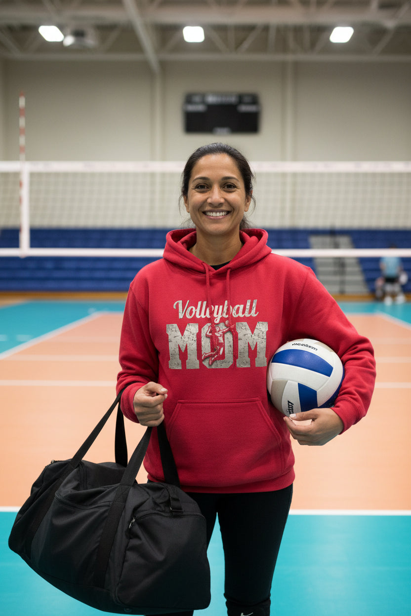 Volleyball Mom Bold Vintage Hoodie – Competitive Spirit Sports Parent Style RED - FRONT
