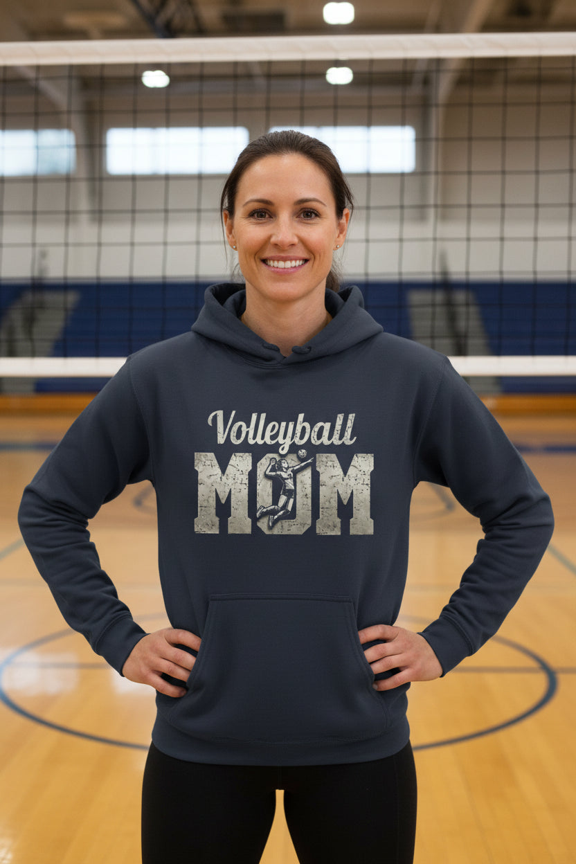 Volleyball Mom Bold Vintage Hoodie – Competitive Spirit Sports Parent Style NAVY - FRONT