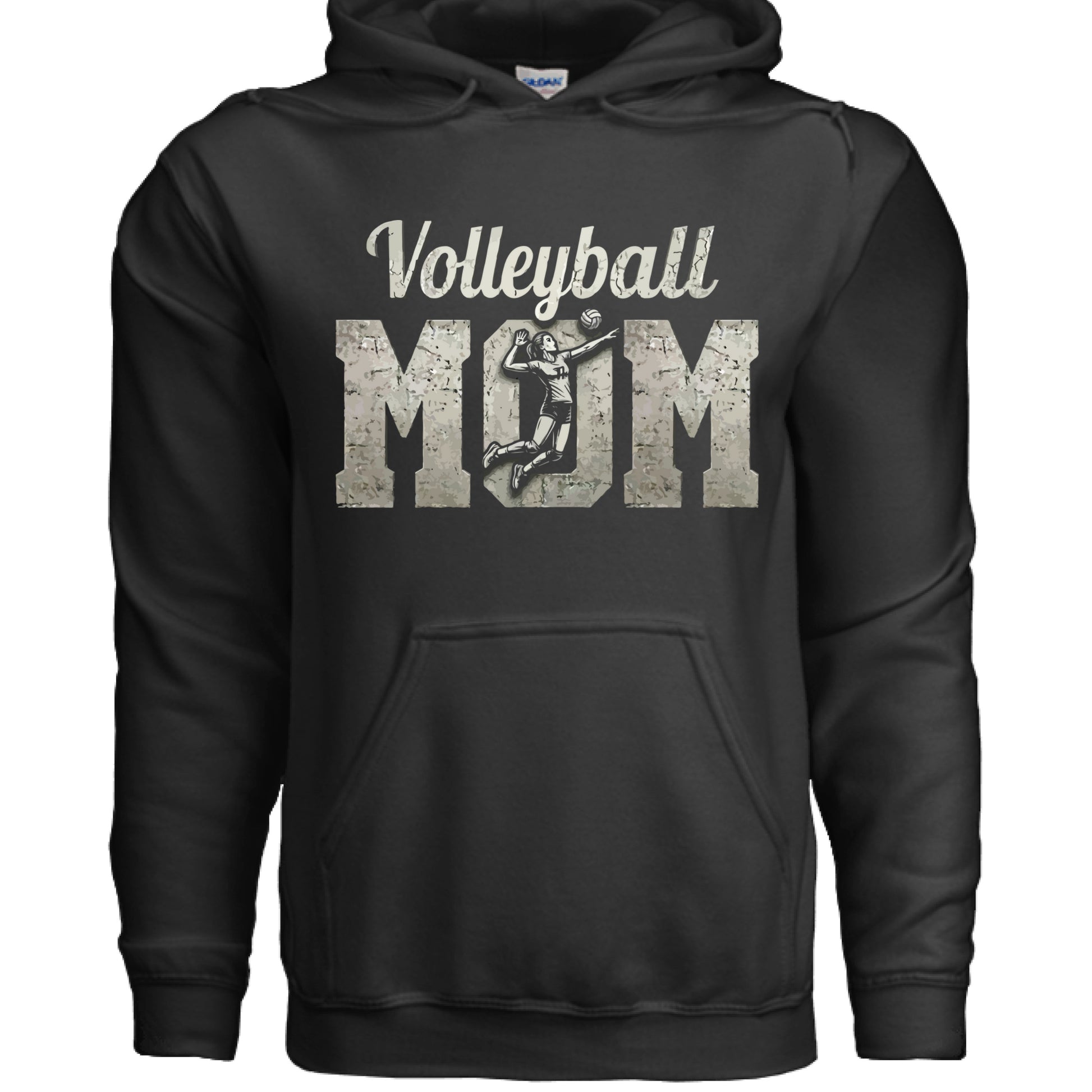 Volleyball Mom Bold Vintage Hoodie – Competitive Spirit Sports Parent Style BLACK- FRONT