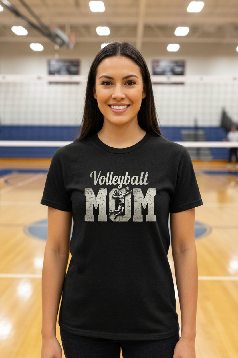 Volleyball Mom Bold Vintage T-Shirt– Competitive Spirit Sports Parent Style BLACK - FRONT