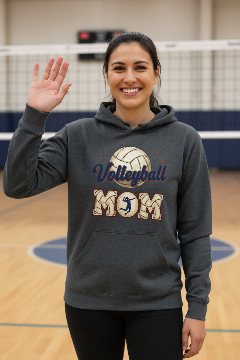 Volleyball Mom Heartbeat Hoodie Proud Sports Family Design DARK HEATHER - SF500 - FRONT