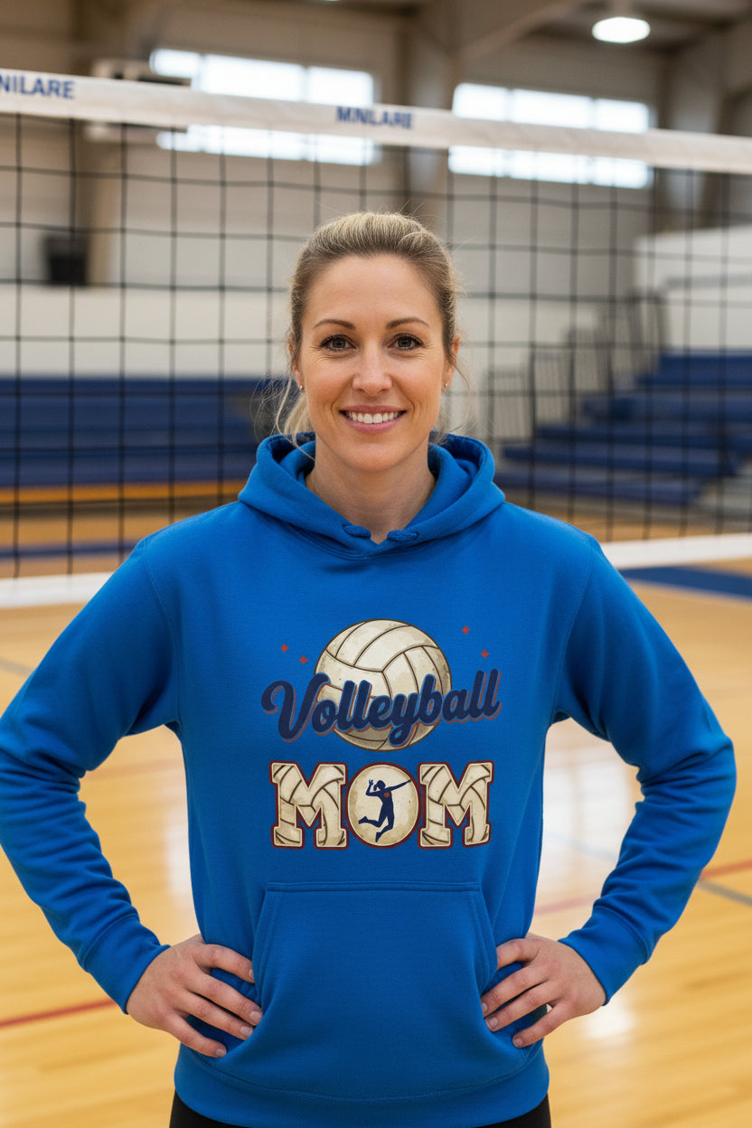 Volleyball Mom Heartbeat Hoodie Proud Sports Family Design Royal - SF500 - FRONT