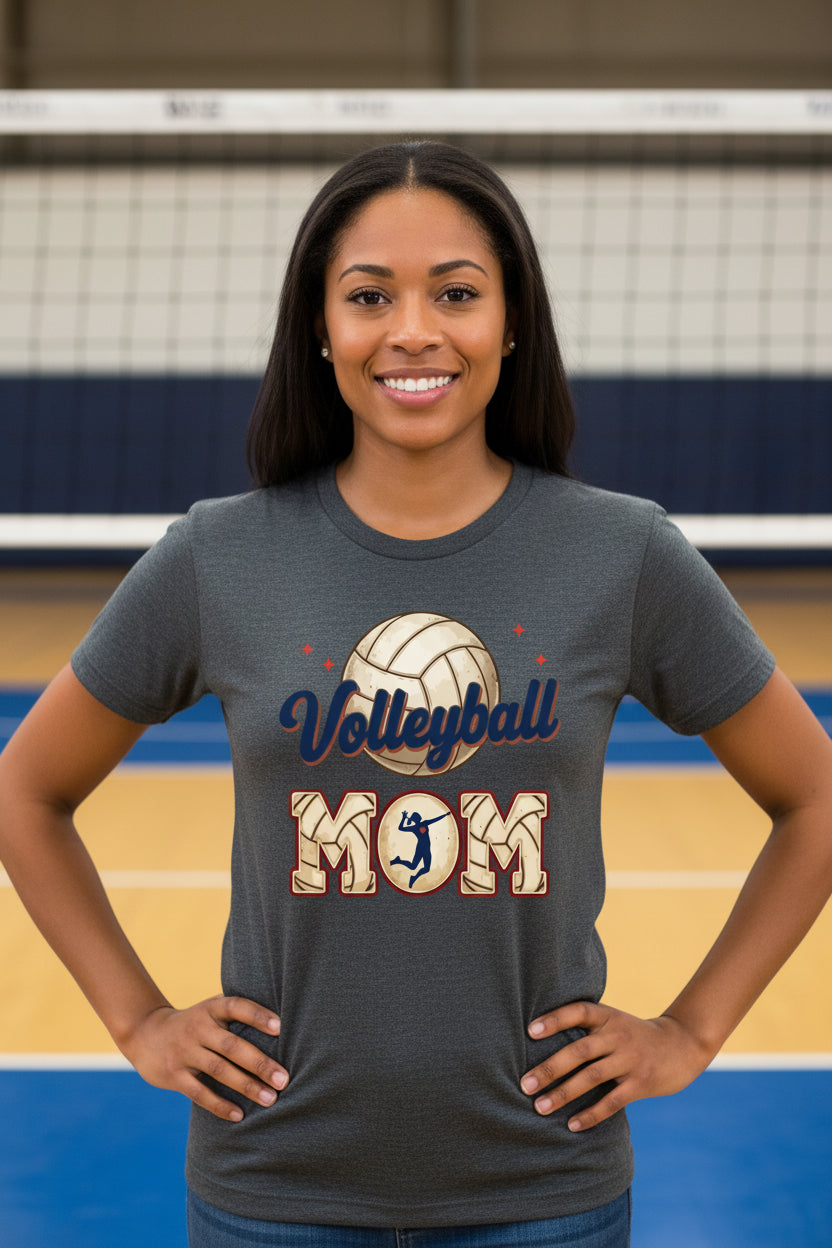 Volleyball Mom Heartbeat T-Shirt Proud Sports Family Design DRK GREY HEATHER - 6004 - FRONT
