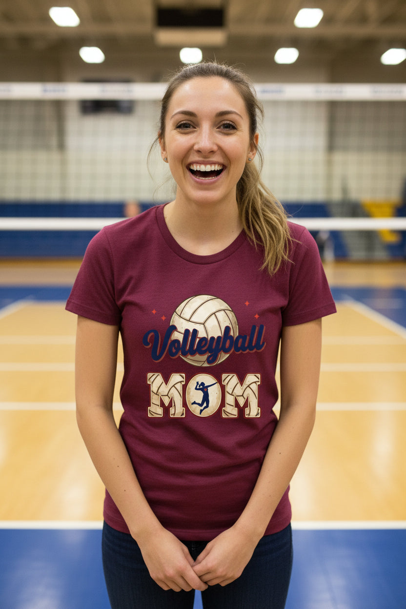 Volleyball Mom Heartbeat T-Shirt Proud Sports Family Design MAROON - 6004 - FRONT