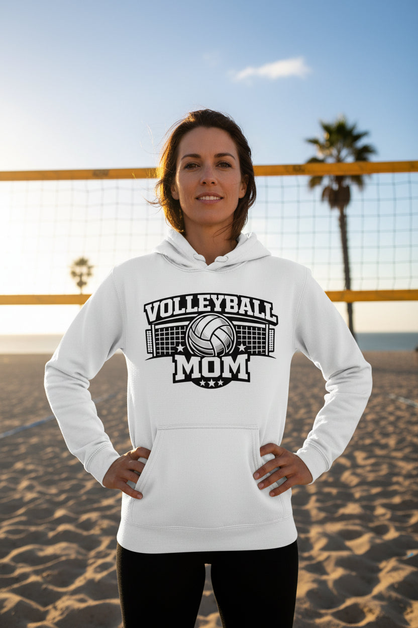 Volleyball Mom Hoodie – Cute & Bold Volleyball Fan Design WHITE - FRONT