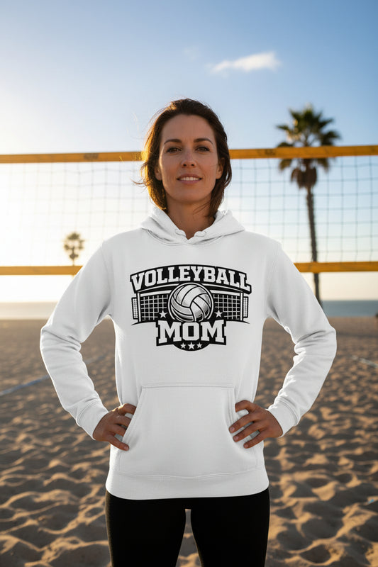 Volleyball Mom Hoodie – Cute & Bold Volleyball Fan Design WHITE - FRONT