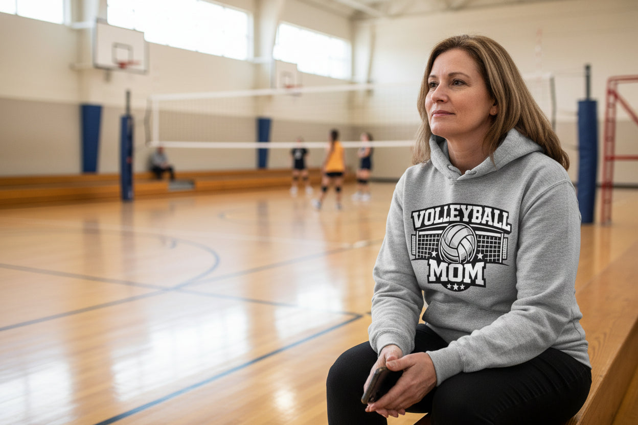 Volleyball Mom Hoodie – Cute & Bold Volleyball Fan Design SPORT GREY - FRONT
