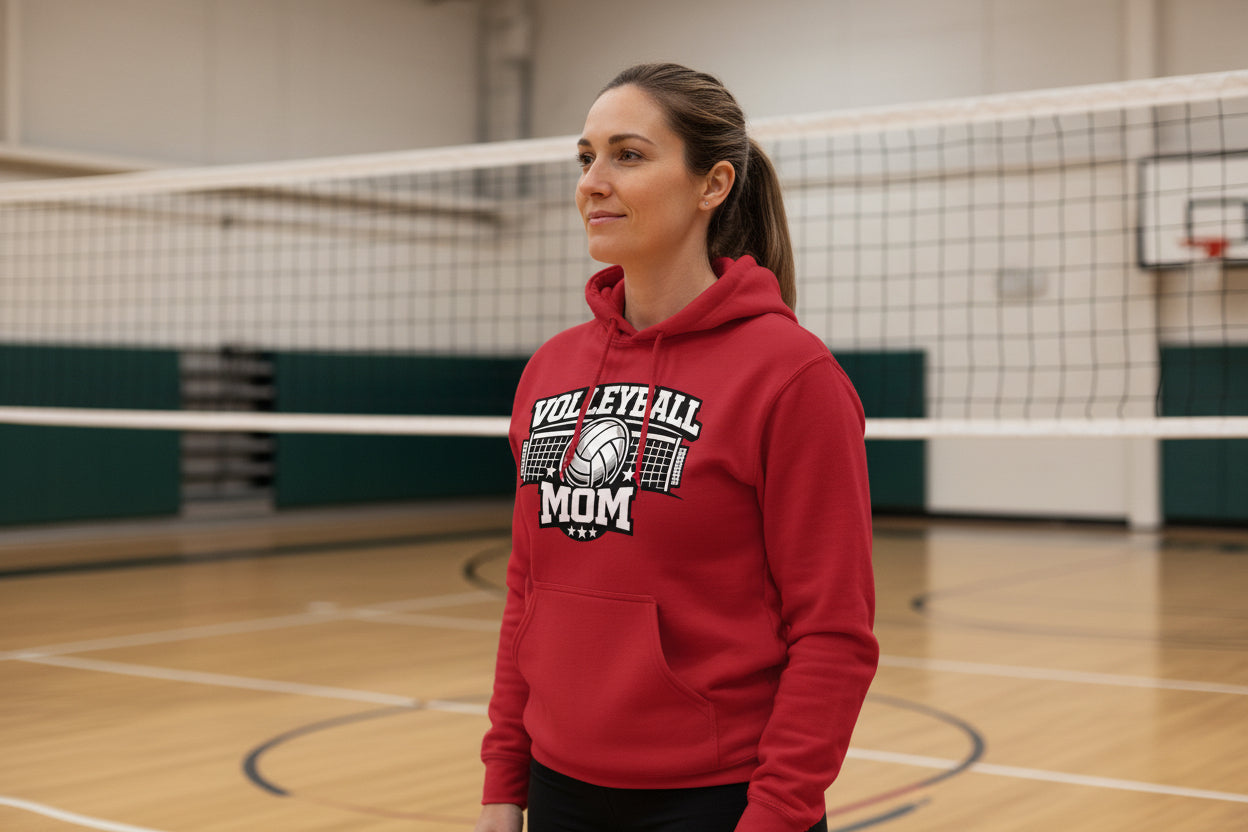 Volleyball Mom Hoodie – Cute & Bold Volleyball Fan Design RED - FRONT