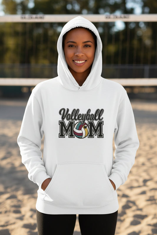 Volleyball Mom Hoodie with Heart Ball – Game Day Spirit Style WHITE - SF500 - FRONT