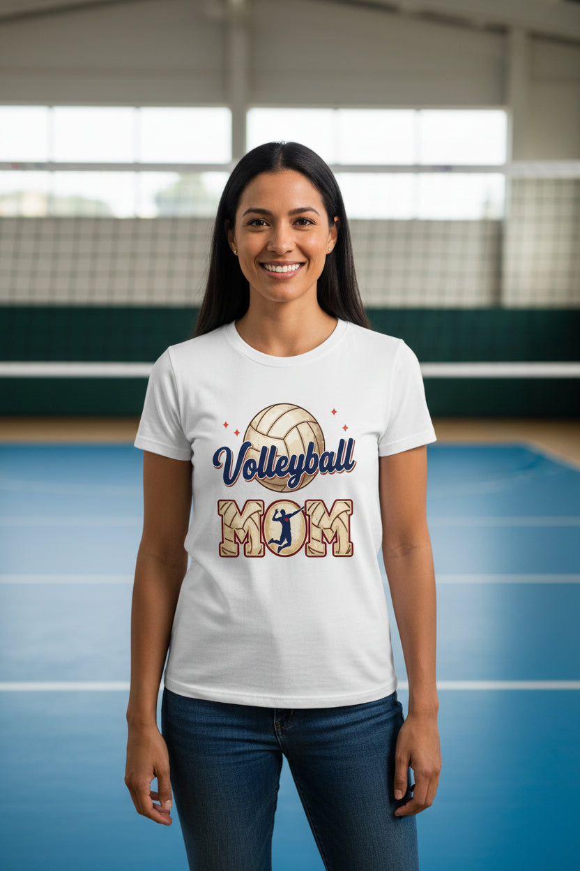 Volleyball Mom Passion Player Silhouette Design T-Shirt WHITE - 6004 - FRONT