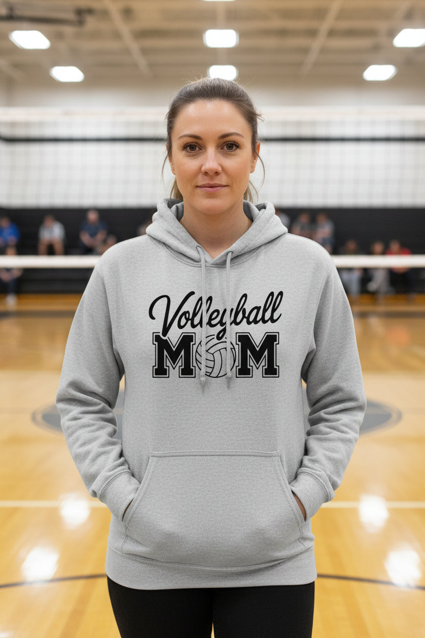 Volleyball Mom Script Design with Ball Graphic – Game Day Spirit Style Hoodie SPORT GREY - FRONT