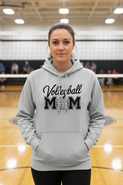 Volleyball Mom Script Design with Ball Graphic – Game Day Spirit Style Hoodie SPORT GREY - FRONT