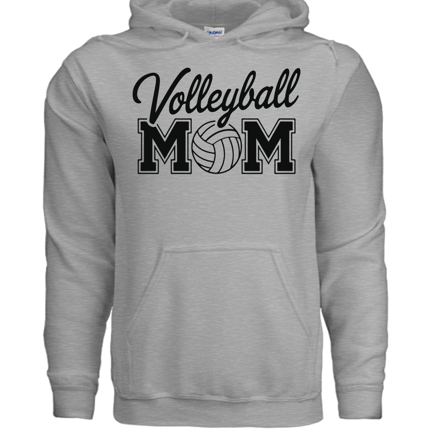 Volleyball Mom Script Design with Ball Graphic – Game Day Spirit Style Hoodie SPORT GREY- FRONT