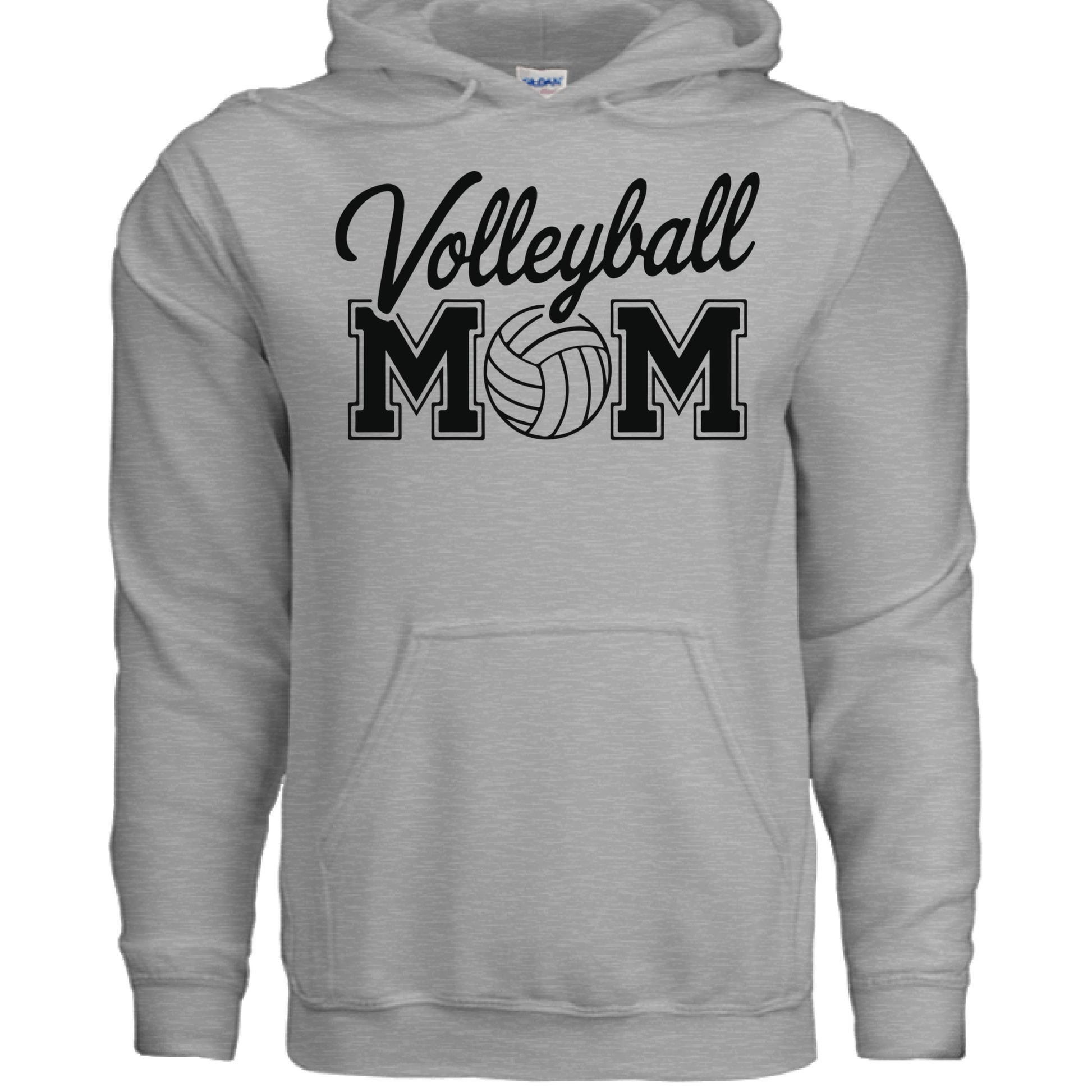 Volleyball Mom Script Design with Ball Graphic – Game Day Spirit Style Hoodie SPORT GREY- FRONT