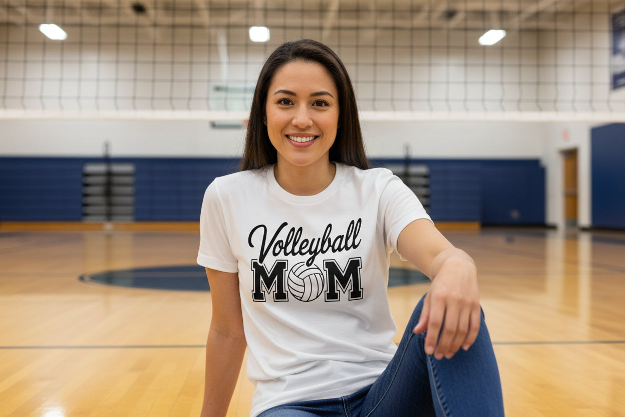Volleyball Mom Script Design with Ball Graphic – Game Day Spirit Style T-Shirt WHITE - FRONT