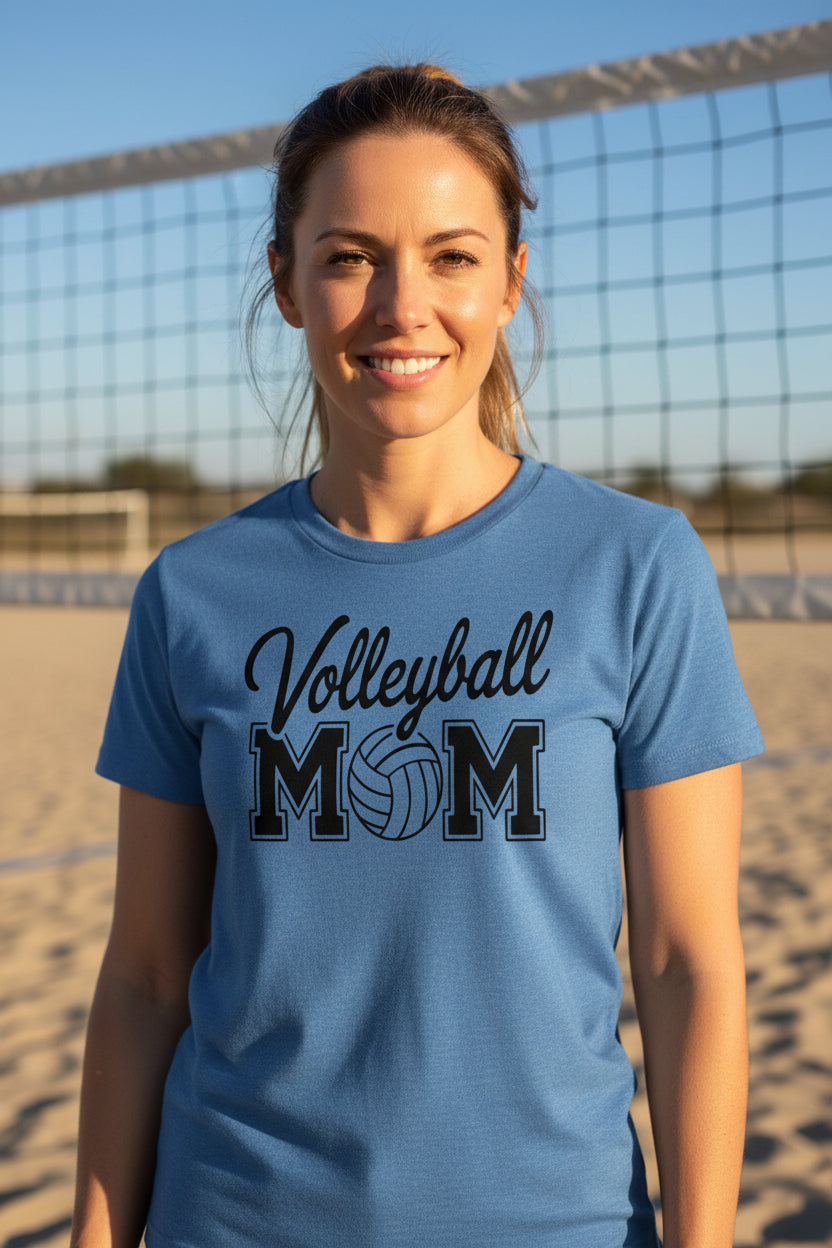 Volleyball Mom Script Design with Ball Graphic – Game Day Spirit Style T-Shirt HTHR TRUE ROYAL - FRONT