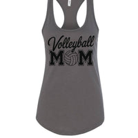Volleyball Mom Script Design with Ball Graphic – Game Day Spirit Style Tank Top Dark Gray- FRONT