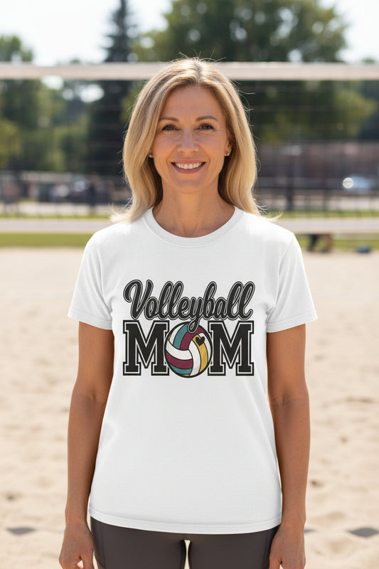 Volleyball Mom T-Shirt with Heart Ball – Game Day Spirit Style WHITE - 6004 - FRONT