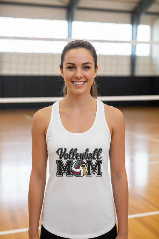 Volleyball Mom Tank Top with Heart Ball – Game Day Spirit Style White - N1533 - FRONT