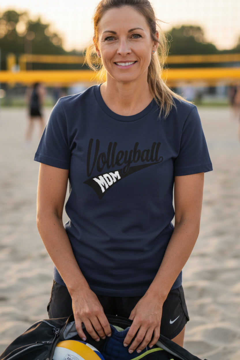 Volleyball Mom Vibes – Stylish Sports Parent Pride Statement T-Shirt NAVY - FRONT