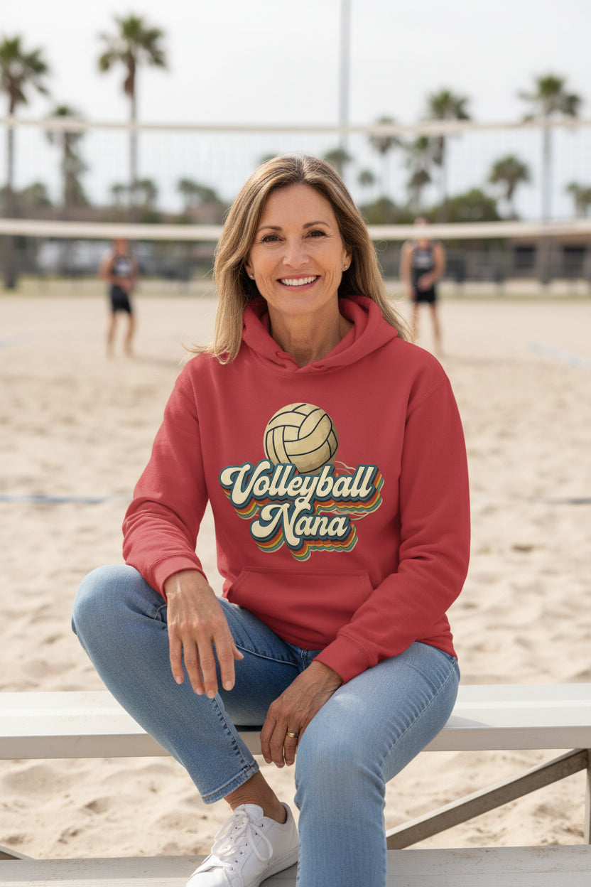 Volleyball Nana Groovy Retro Sports Family Fan Hoodie RED - SF500 - FRONT