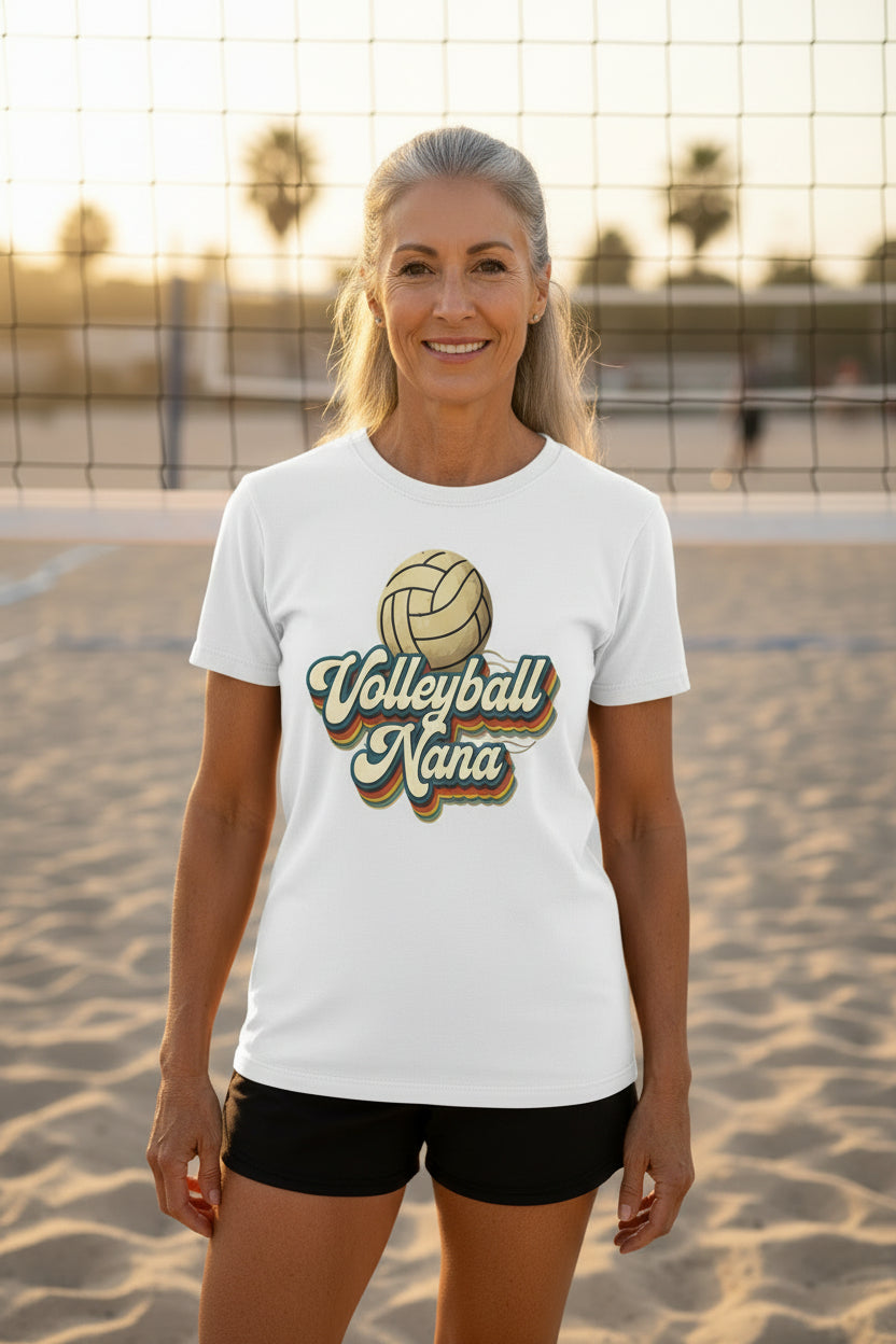 Volleyball Nana Groovy Retro Sports Family Fan T-Shirt WHITE - 6004 - FRONT