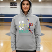 You Just Got Served Volleyball Ladies Hoodie– Colorful Athlete Action Graphic SPORT GREY - FRONT